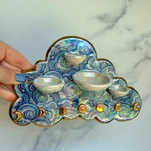 4 Dish Cloud Jewelry Wall Hanging Necklace Display with Ring Dishes
