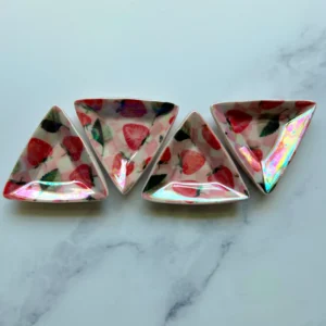 4 Piece Set - Strawberry Triangle Dish Iridescent Altar Ring Jewelry Tray