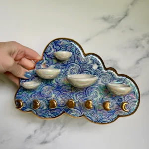 5 Dish Cloud Jewelry Wall Hanging Necklace Display with Ring Dishes #5