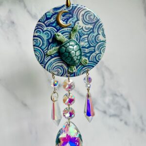 Sea Turtle Suncatcher Dreamy Clouds Gold Moon