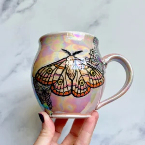 Moth Snake Mug, Iridescent Spiderweb Porcelain Mug, Pottery Mug, Hand made