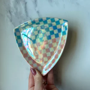 Pink and Blue Triangle Tray Iridescent Altar Ring Jewelry Dish