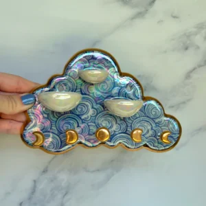 Very Slightly IMPERFECT 3 Dish Cloud Jewelry Wall Hanging Necklace Display with Ring Dishes #3