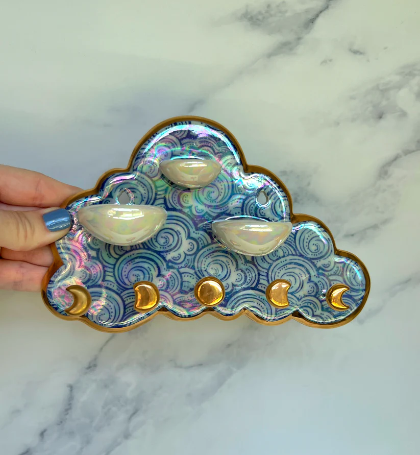 Very Slightly IMPERFECT 3 Dish Cloud Jewelry Wall Hanging Necklace Display with Ring Dishes #3